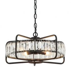 17 in. 4-Light Black Modern Crystal Chandelier with Metal Geometric Frame by Parrot Uncle