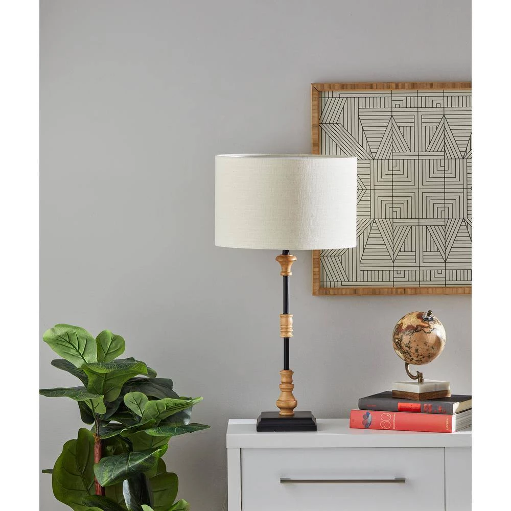 Fremont 25.25 in. Black with Natural Wood Resin Accents Table Lamp by Adesso - Image 2