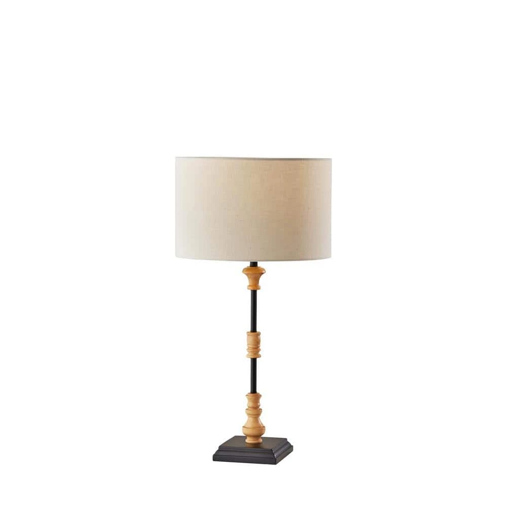 Fremont 25.25 in. Black with Natural Wood Resin Accents Table Lamp by Adesso