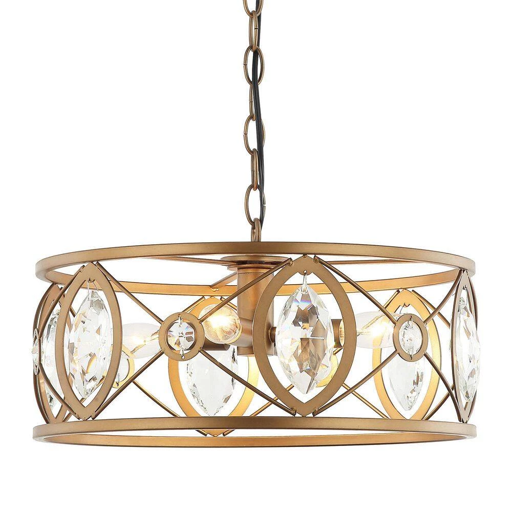 Modern 12.6 in 4-Light Brass Gold Crystal Chandelier with Metal Caged and Adjustable Chain by Parrot Uncle - Image 5