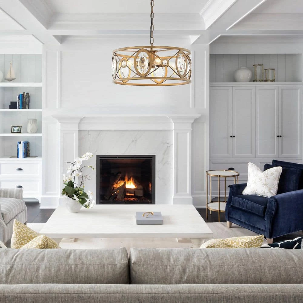 Modern 12.6 in 4-Light Brass Gold Crystal Chandelier with Metal Caged and Adjustable Chain by Parrot Uncle - Image 9