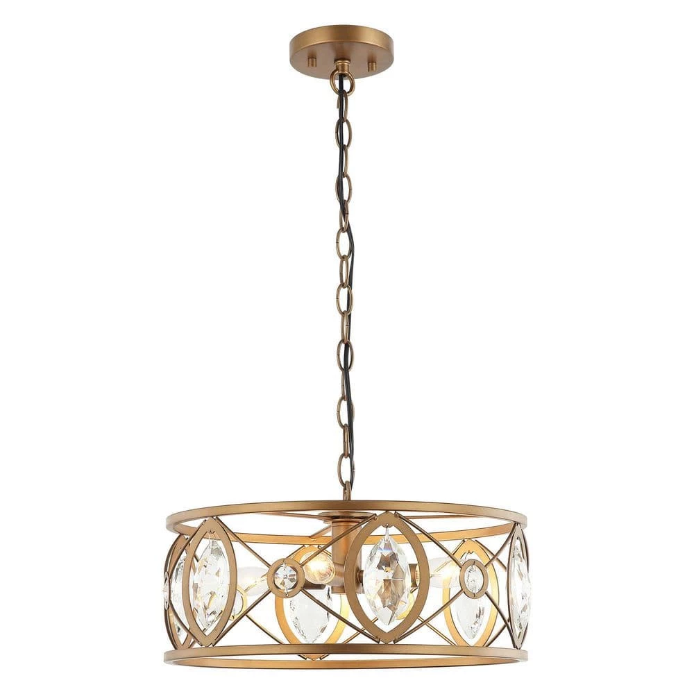 Modern 12.6 in 4-Light Brass Gold Crystal Chandelier with Metal Caged and Adjustable Chain by Parrot Uncle - Image 4