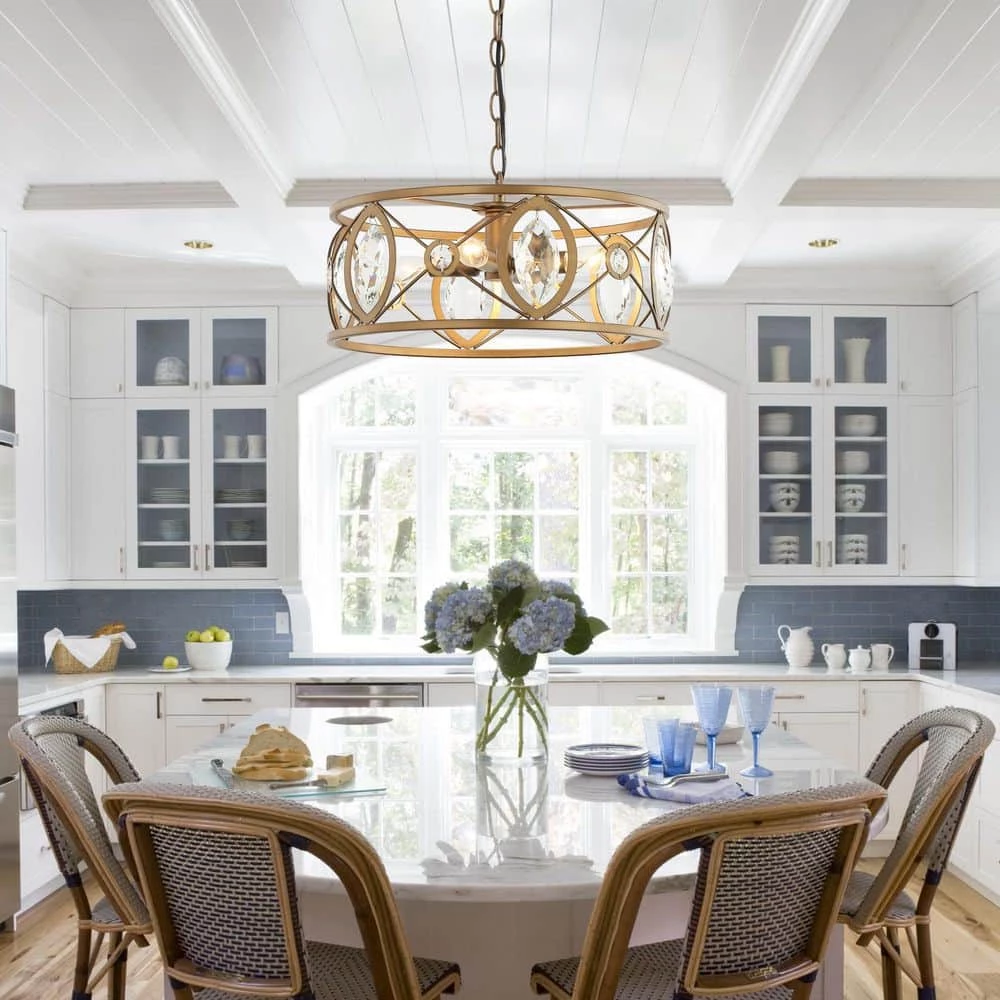 Modern 12.6 in 4-Light Brass Gold Crystal Chandelier with Metal Caged and Adjustable Chain by Parrot Uncle - Image 8