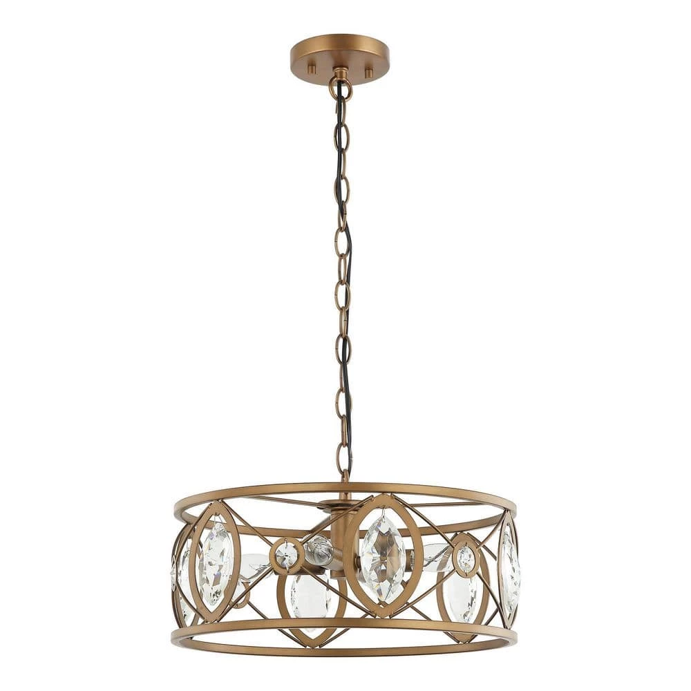 Modern 12.6 in 4-Light Brass Gold Crystal Chandelier with Metal Caged and Adjustable Chain by Parrot Uncle - Image 3