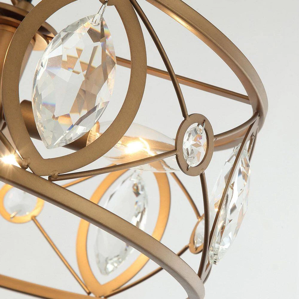 Modern 12.6 in 4-Light Brass Gold Crystal Chandelier with Metal Caged and Adjustable Chain by Parrot Uncle - Image 7