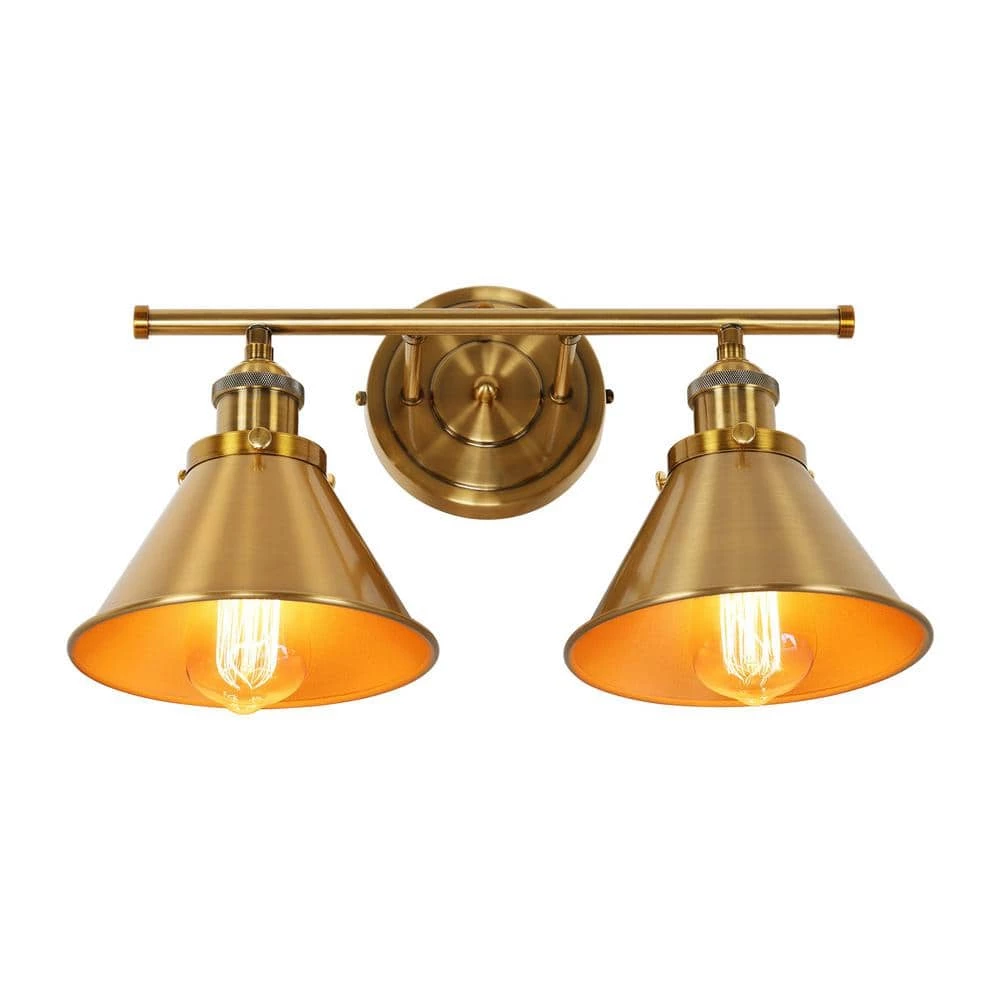 Oakpark 2-Light Brass Sconce Vanity Wall Light by Parrot Uncle