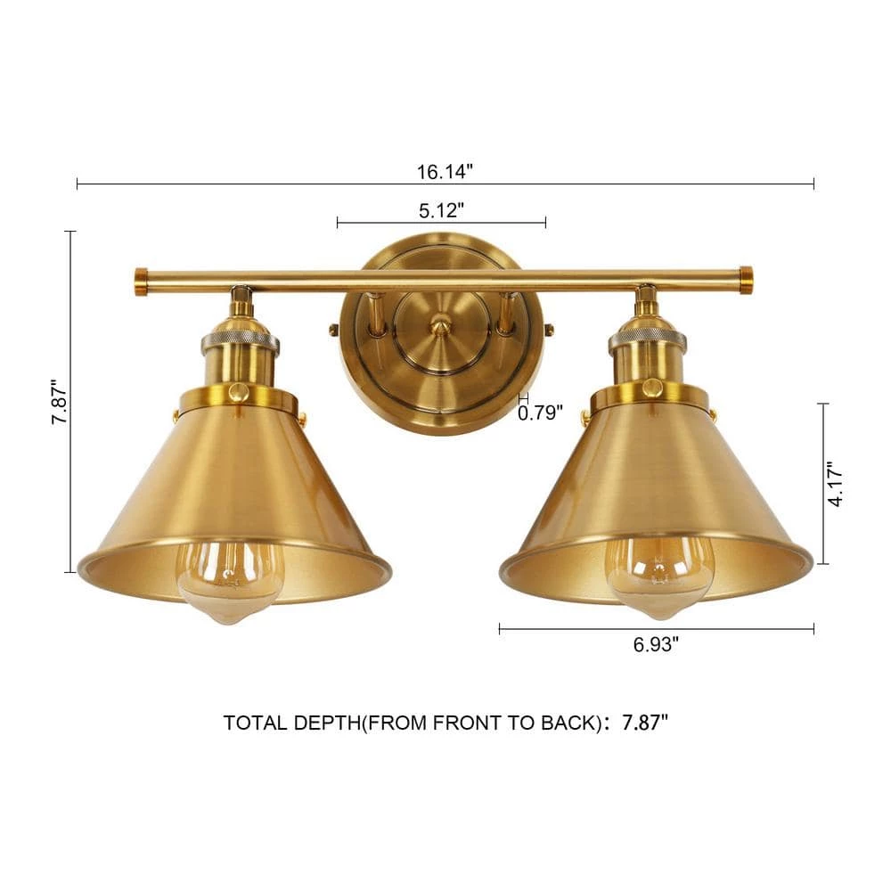 Oakpark 2-Light Brass Sconce Vanity Wall Light by Parrot Uncle - Image 2