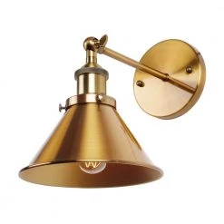 Rhem 1-Light Indoor/Outdoor Brass Wall Sconce with Gold Shade and Swing Arm by Parrot Uncle