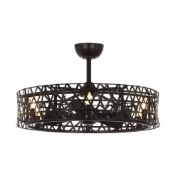 32 in. Rust Bronze Indoor Caged Ceiling Fan with Light Kit and Remote Control Included by Parrot Uncle