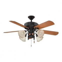 Crestfield 52 in. Indoor Bronze Downrod Mount Ceiling Fan with Pull Chain and Light Kit Included by Parrot Uncle