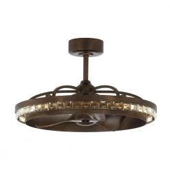 29 in. Brown Integrated LED Crystal Caged Ceiling Fan with Light and Remote Control Included by Parrot Uncle