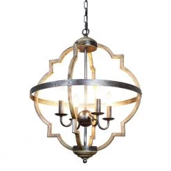Bennington 4-Light Brown Wood Chandelier by Parrot Uncle