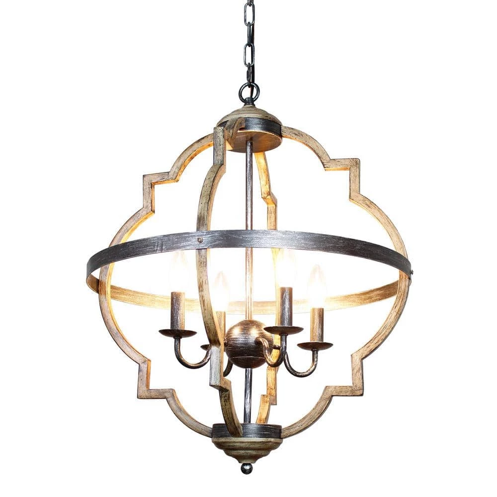 Bennington 4-Light Brown Wood Chandelier by Parrot Uncle