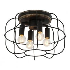 12 in. 4-Light Brushed Black Flush Mount Ceiling Light Fixture with Metal Open Shade by Parrot Uncle