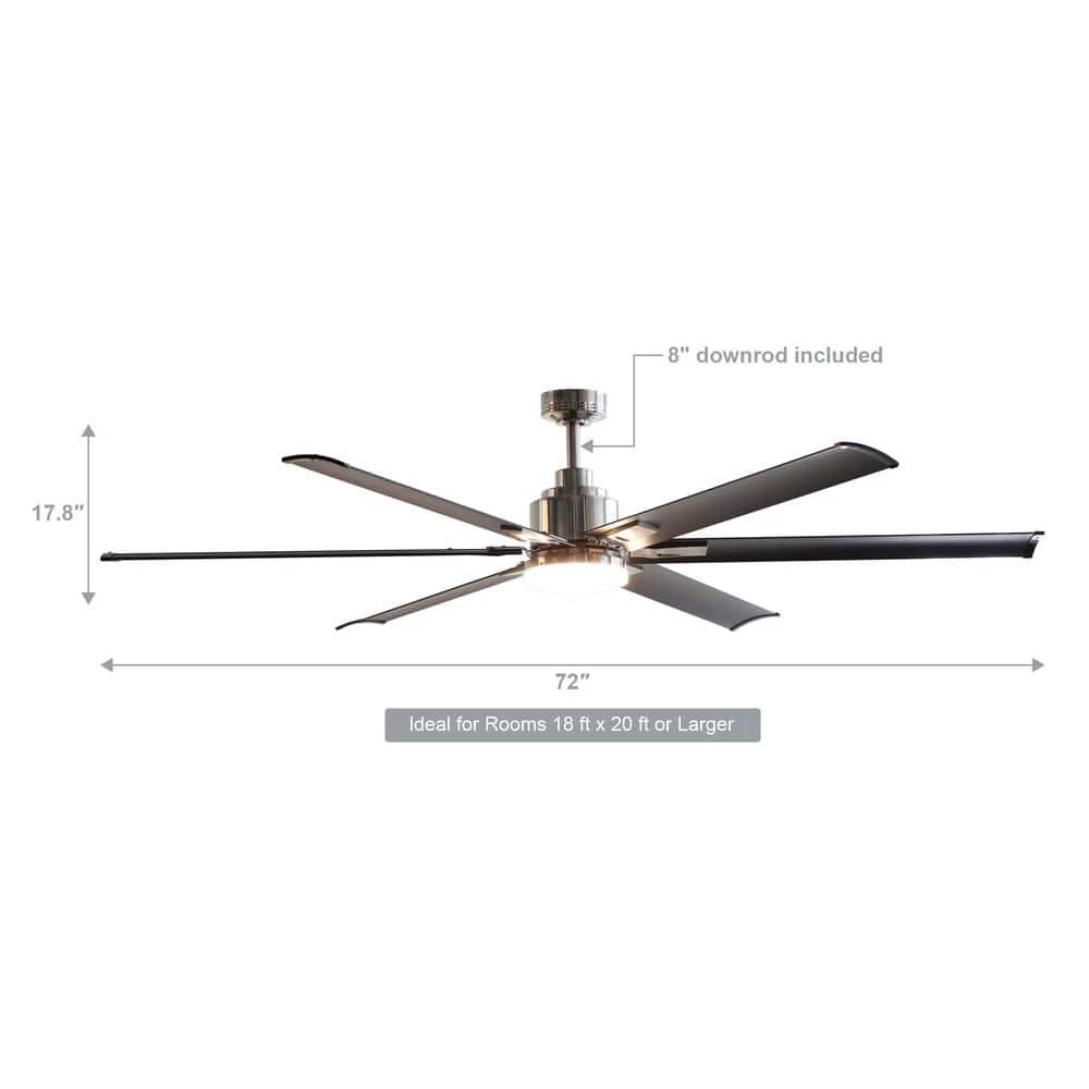 72 in. Integrated LED Indoor/Outdoor Brushed Chrome Ceiling Fan with Light and Remote Control by Parrot Uncle - Image 3