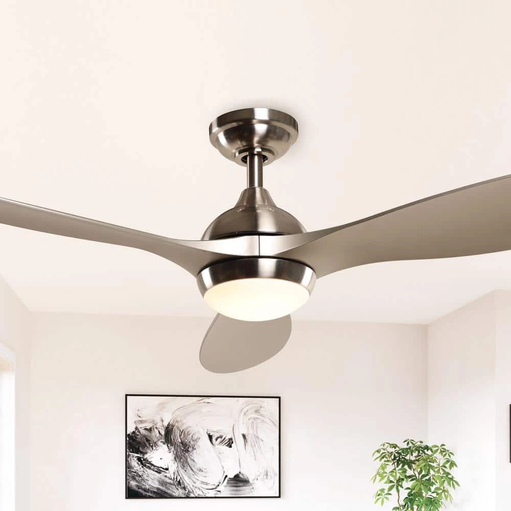 Bernardino 56 in. Indoor/Outdoor Brushed Nickel Downrod Mount LED Chandelier Ceiling Fan with Light and Remote by Parrot Uncle - Image 4