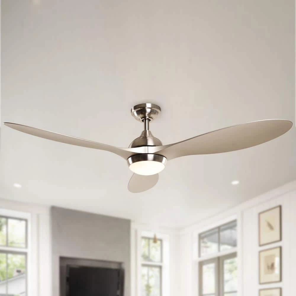 Bernardino 56 in. Indoor/Outdoor Brushed Nickel Downrod Mount LED Chandelier Ceiling Fan with Light and Remote by Parrot Uncle - Image 2