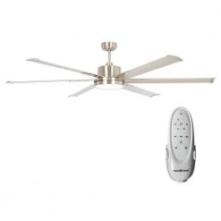 Balachandran 65 in. Indoor/Outdoor LED Brushed Nickel Down Rod Ceiling Fan with Light and Remote Control by Parrot Uncle