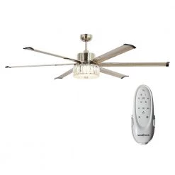 65 in. Indoor Brushed Nickel Integrated LED Lighted Crystal Ceiling Fan with DC Motor and Remote Control by Parrot Uncle
