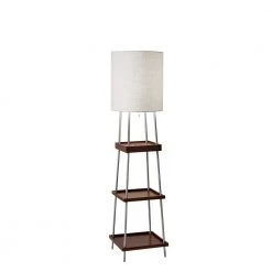Henry Qi Wireless Charging 63 in. Brushed Steel/Wood Shelf Floor Lamp by Adesso