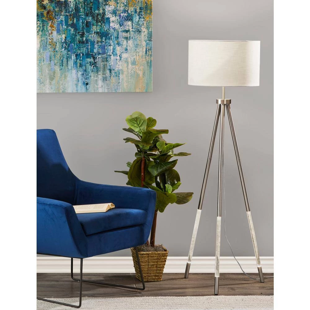 Della 59 in. Brushed Steel Floor Lamp with Nightlight by Adesso - Image 3