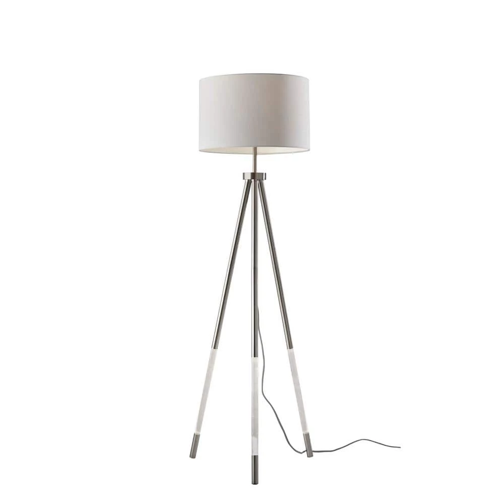 Della 59 in. Brushed Steel Floor Lamp with Nightlight by Adesso