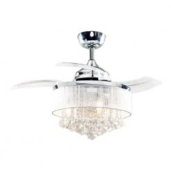 Heatherly 36 in. Chrome Retractable Crystal Chandelier Ceiling Fan with Light Kit and Remote Control by Parrot Uncle