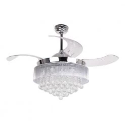 Crystal 46 in. LED Chrome Retractable Blades Ceiling Fan with Light Kit and Remote Control by Parrot Uncle