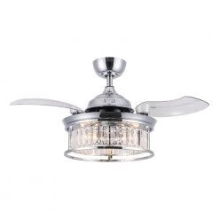 Leif 36 in. Indoor Chrome Modern Retractable Crystal Ceiling Fan with Remote and Light Kit by Parrot Uncle