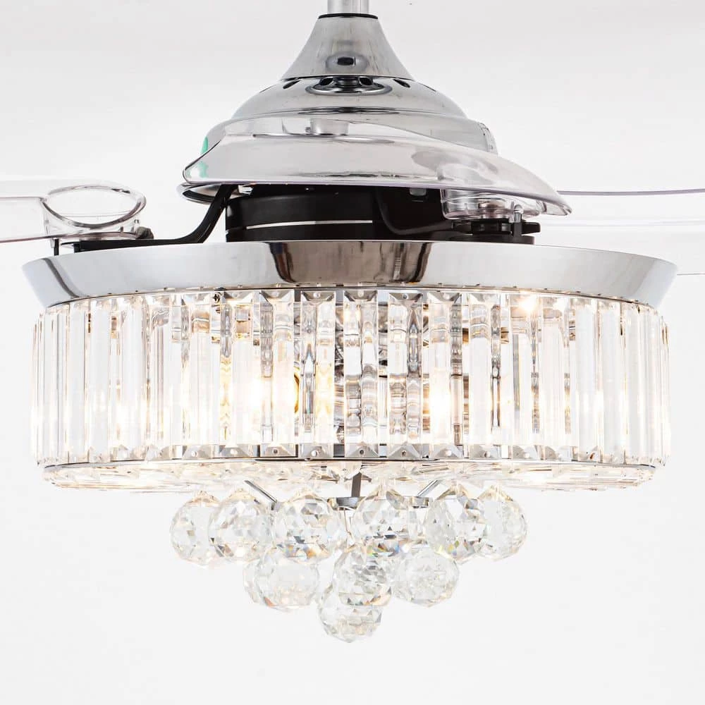 Broxburne 36 in. Chrome Retractable Crystal Ceiling Fan with Light Kit and Wall Control by Parrot Uncle - Image 6
