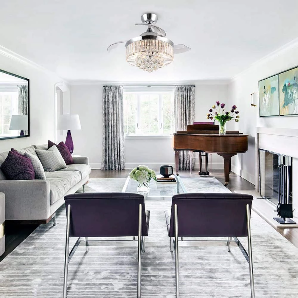 Broxburne 36 in. Chrome Retractable Crystal Ceiling Fan with Light Kit and Wall Control by Parrot Uncle - Image 10