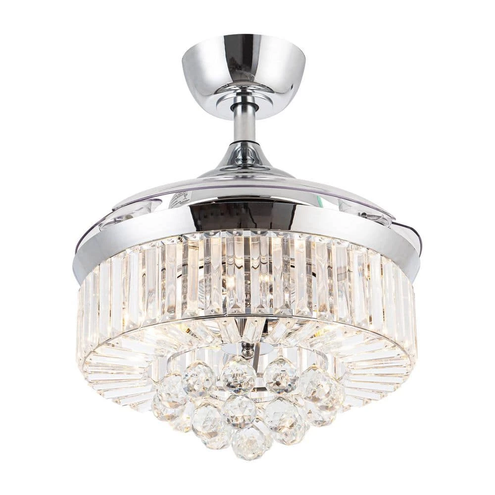 Broxburne 36 in. Chrome Retractable Crystal Ceiling Fan with Light Kit and Wall Control by Parrot Uncle - Image 5