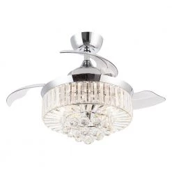 Broxburne 36 in. Chrome Retractable Crystal Ceiling Fan with Light Kit and Wall Control by Parrot Uncle