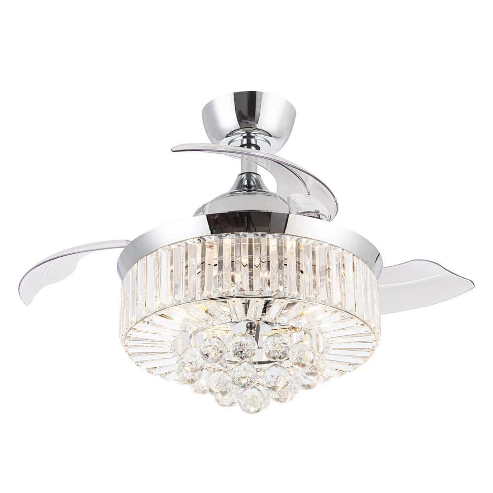Broxburne 36 in. Chrome Retractable Crystal Ceiling Fan with Light Kit and Wall Control by Parrot Uncle