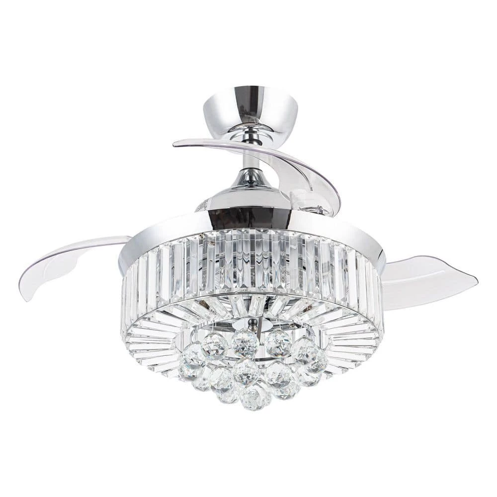 Broxburne 36 in. Chrome Retractable Crystal Ceiling Fan with Light Kit and Wall Control by Parrot Uncle - Image 4