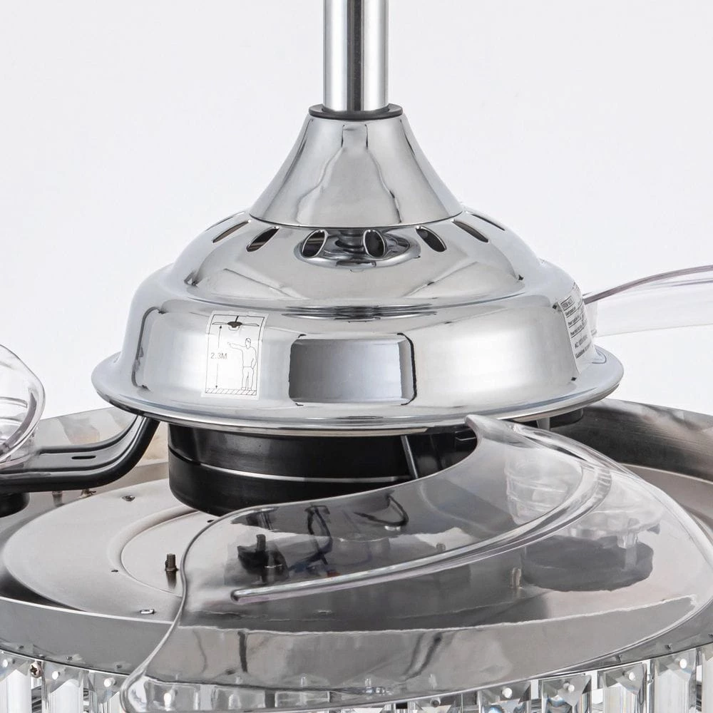 Broxburne 36 in. Chrome Retractable Crystal Ceiling Fan with Light Kit and Wall Control by Parrot Uncle - Image 8