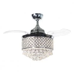 Broxburne 36 in. Indoor Chrome Retractable Crystal Chandelier Ceiling Fan with Remote Control and Light Kit Included by Parrot Uncle