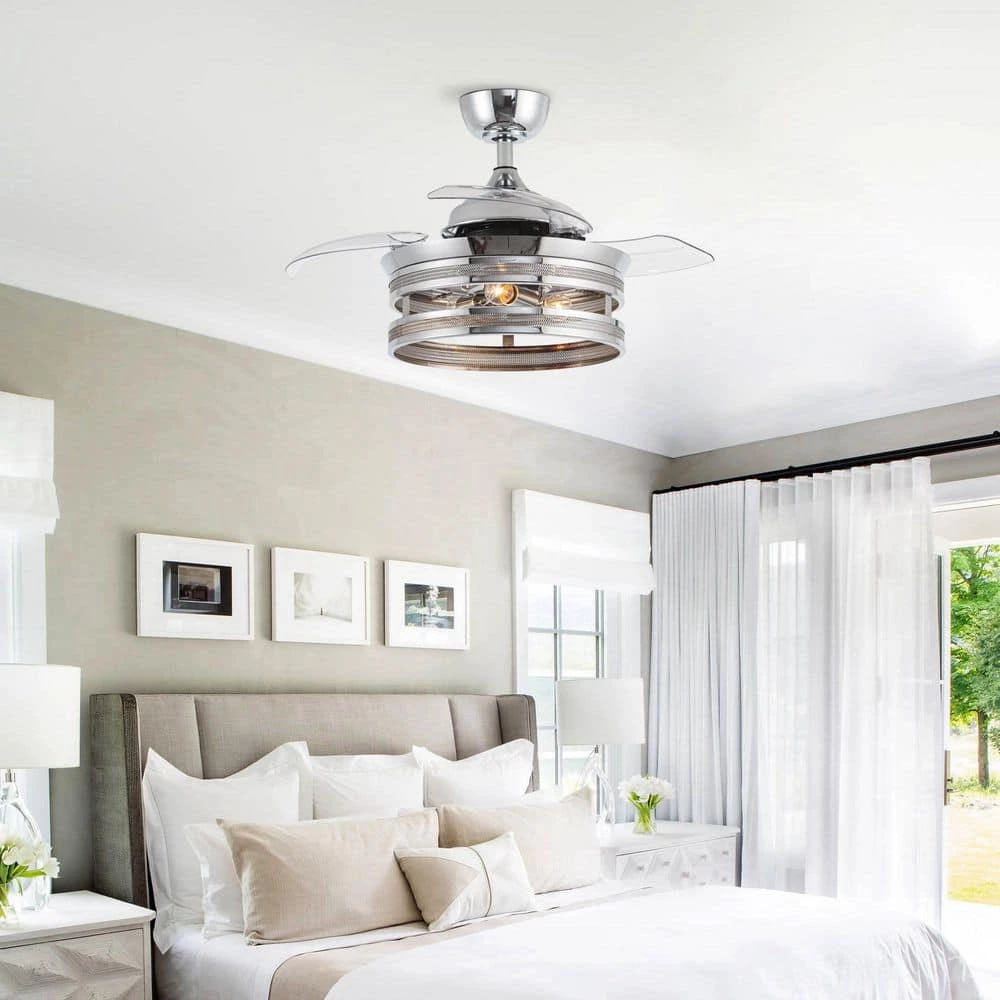 Belissa 36 in. Indoor Chrome Industrial Retractable Blade Ceiling Fan with Remote and Light Kit by Parrot Uncle - Image 11