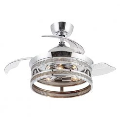 Belissa 36 in. Indoor Chrome Industrial Retractable Blade Ceiling Fan with Remote and Light Kit by Parrot Uncle