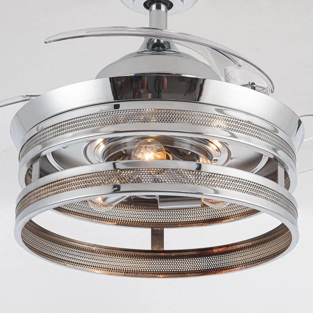 Belissa 36 in. Indoor Chrome Industrial Retractable Blade Ceiling Fan with Remote and Light Kit by Parrot Uncle - Image 9