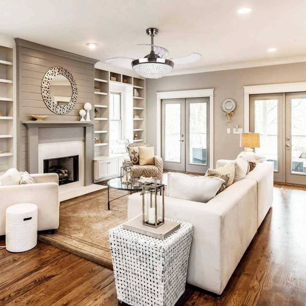 Elaine 46 in. LED Indoor Chrome Downrod Mount Retractable Ceiling Fan with Light Kit and Remote Control by Parrot Uncle - Image 8