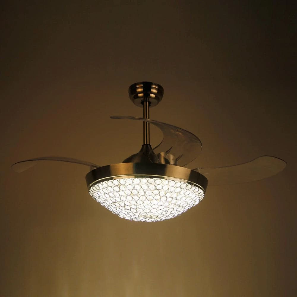 Elaine 46 in. LED Indoor Chrome Downrod Mount Retractable Ceiling Fan with Light Kit and Remote Control by Parrot Uncle - Image 6