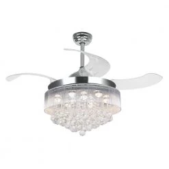 Broxburne 46 in. LED Indoor Chrome Downrod Mount Retractable Ceiling Fan with Warm 3000K Light and Remote Control by Parrot Uncle