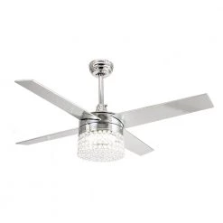 Marchand 48 in. Indoor Chrome Downrod Mount Crystal Chandelier Ceiling Fan with Light and Remote Control by Parrot Uncle