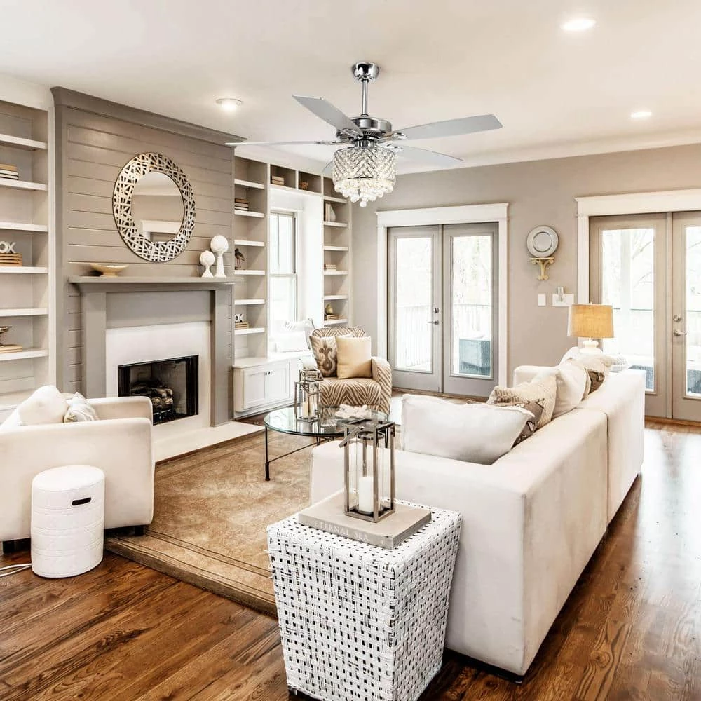 Deido 52 in. Indoor Chrome Downrod Mount Crystal Chandelier Ceiling Fan with Light Kit and Remote Control by Parrot Uncle - Image 8