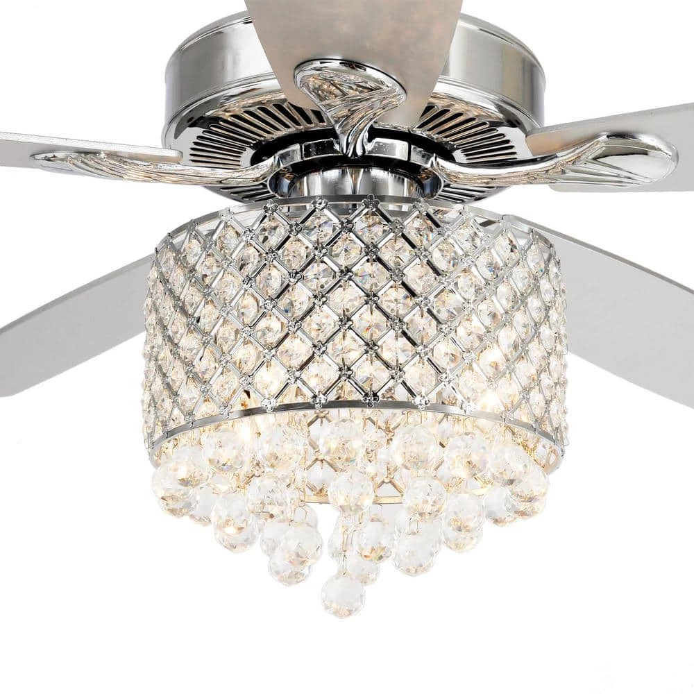 Deido 52 in. Indoor Chrome Downrod Mount Crystal Chandelier Ceiling Fan with Light Kit and Remote Control by Parrot Uncle - Image 5