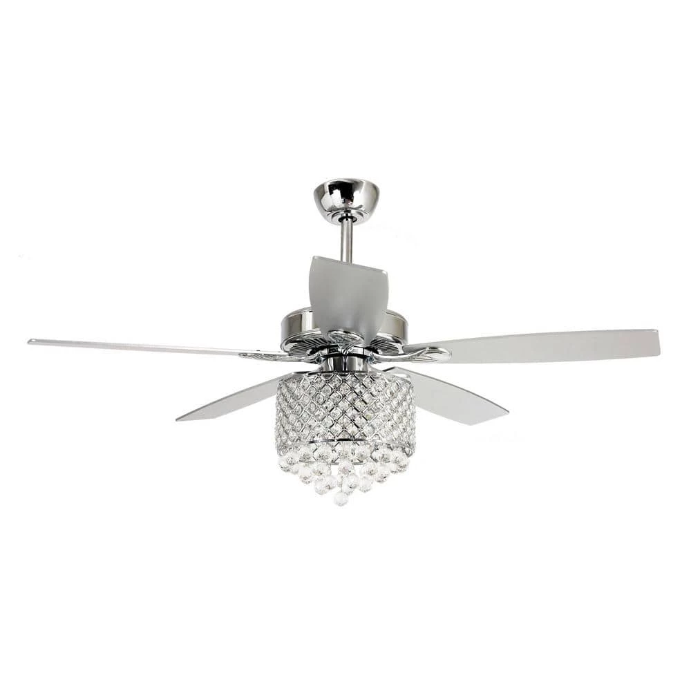 Deido 52 in. Indoor Chrome Downrod Mount Crystal Chandelier Ceiling Fan with Light Kit and Remote Control by Parrot Uncle - Image 3
