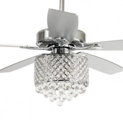 Deido 52 in. Indoor Chrome Downrod Mount Crystal Chandelier Ceiling Fan with Light Kit and Remote Control by Parrot Uncle