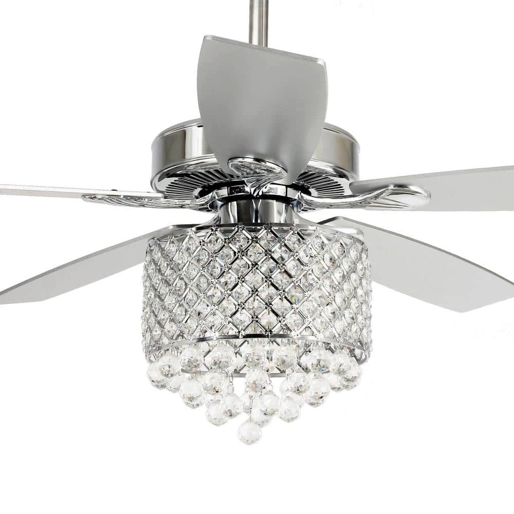 Deido 52 in. Indoor Chrome Downrod Mount Crystal Chandelier Ceiling Fan with Light Kit and Remote Control by Parrot Uncle