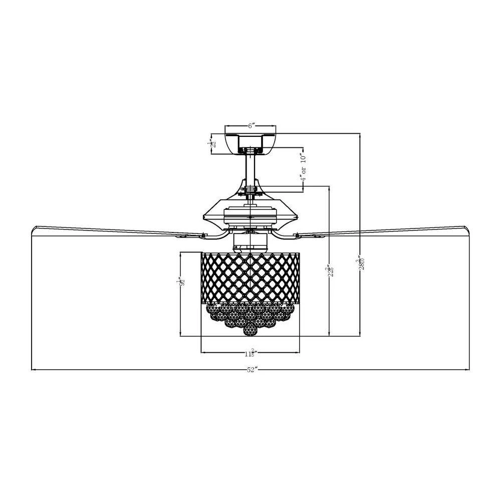 Deido 52 in. Indoor Chrome Downrod Mount Crystal Chandelier Ceiling Fan with Light Kit and Remote Control by Parrot Uncle - Image 7